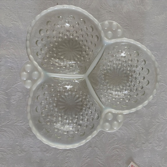 Moonstone Opalescent Hobnail Divided Relish Dish - Picture 3 of 3